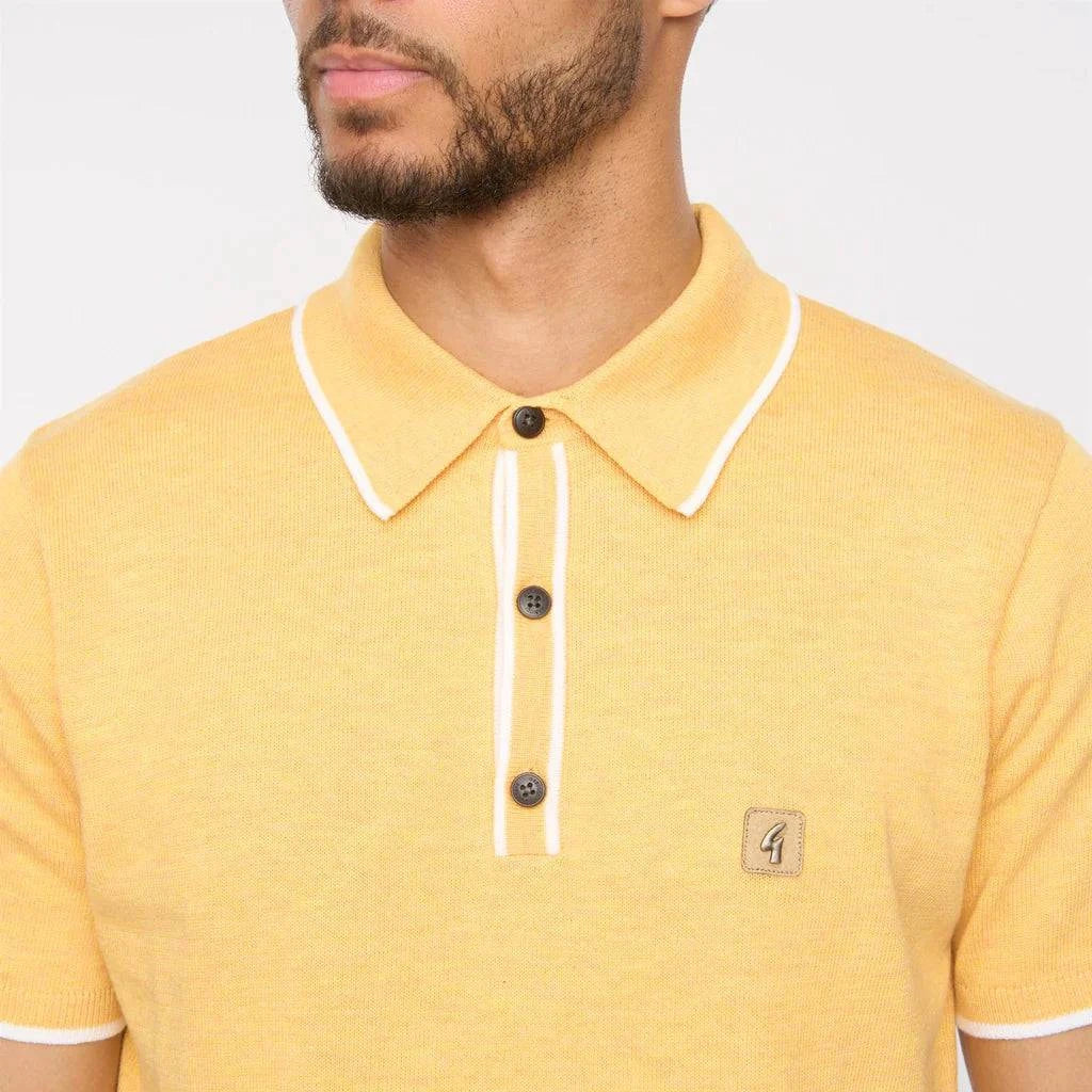 Gabicci Vintage Lineker Short Sleeve Tipped Trim Knitted Polo Pineapple - RD1 Clothing