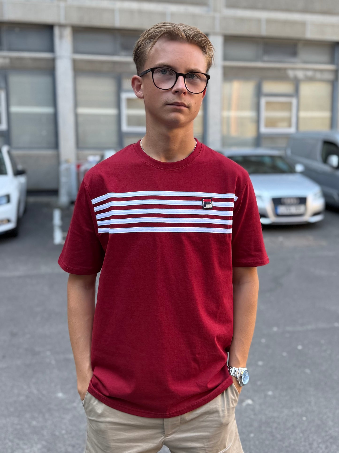 Fila Vintage Hanford Stripe T-Shirt Sun Dried Tomato/White