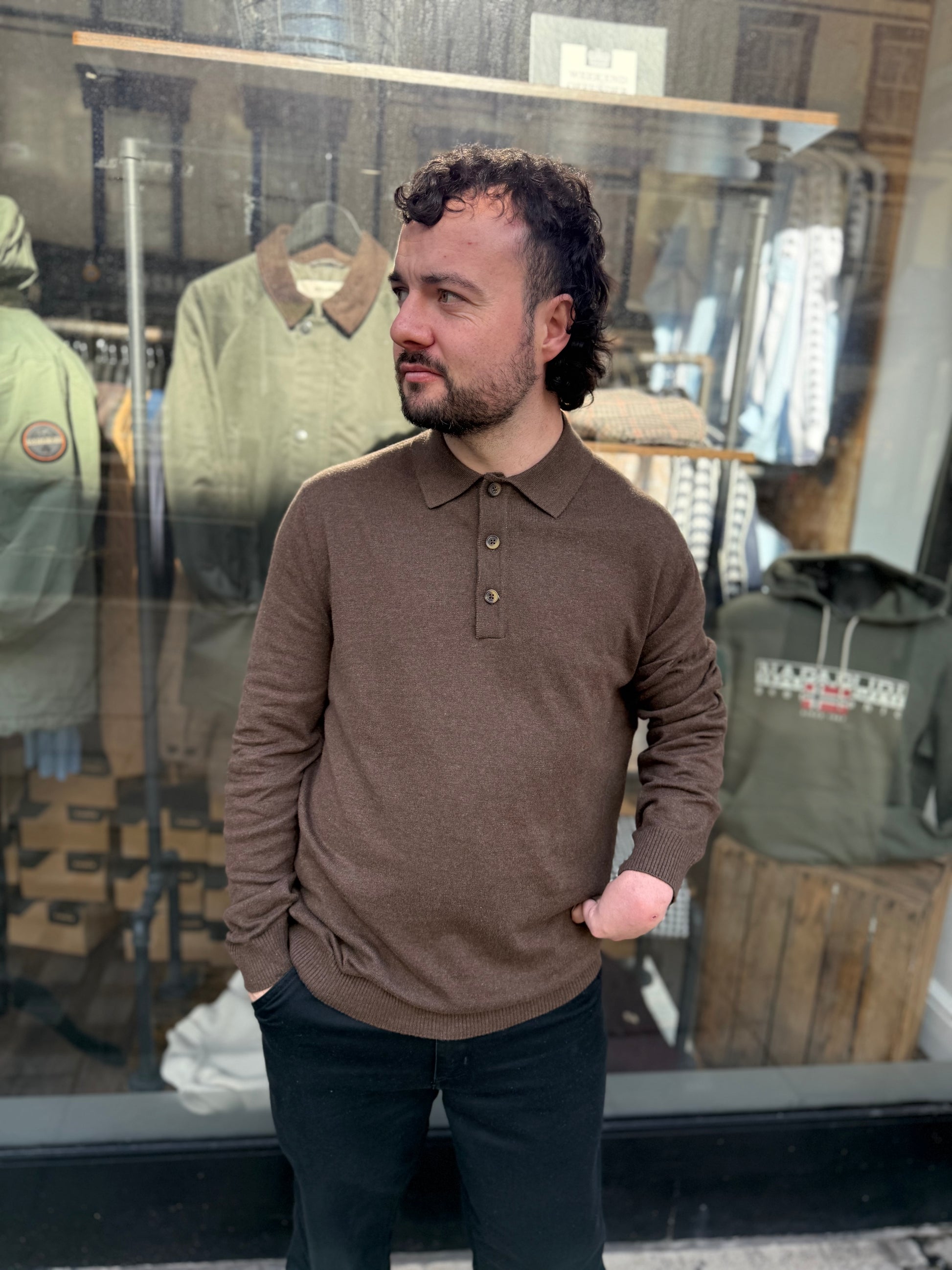 Only & Sons Onsloui Long Sleeve Knitted Polo Brown - RD1 Clothing