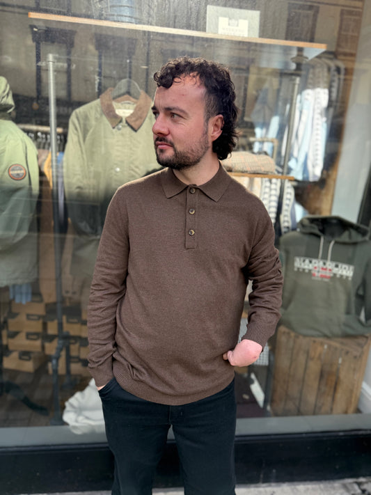 Only & Sons Onsloui Long Sleeve Knitted Polo Brown - RD1 Clothing
