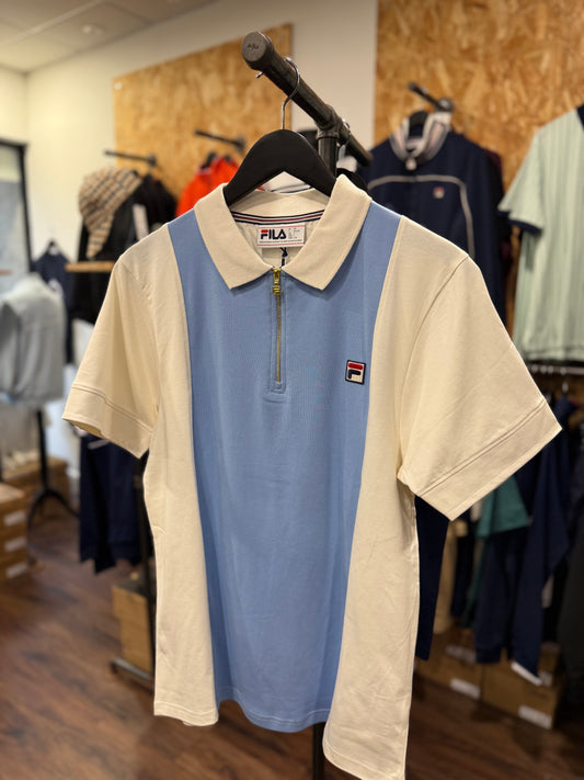 Fila Vintage Pierro Cut and Sew Zip Polo Gardenia/Frozen Fjord