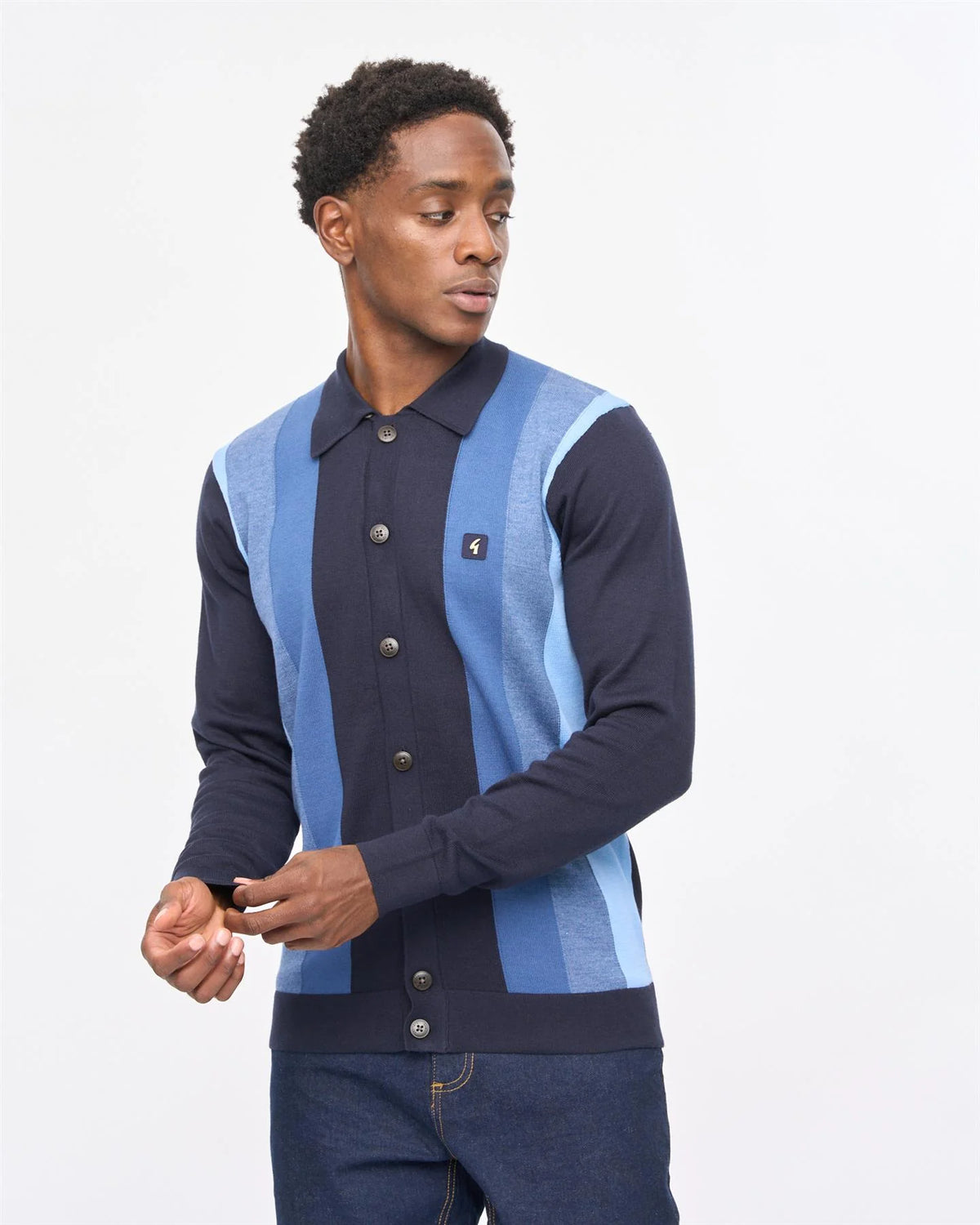 Gabicci Vintage Pedro Knitted Longsleeve Polo Navy