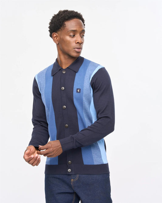 Gabicci Vintage Pedro Knitted Longsleeve Polo Navy