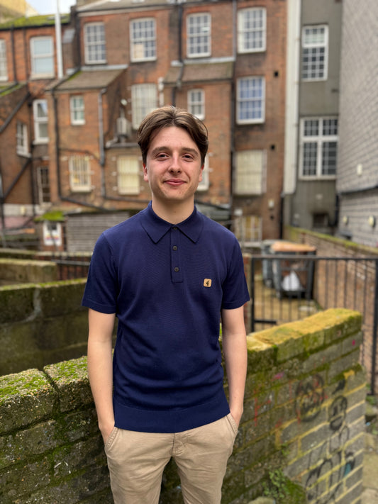 Gabicci Vintage Jackson Short Sleeve Plain Knitted Polo Storm