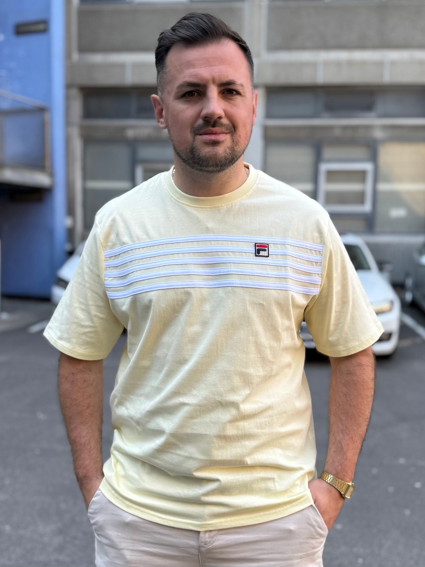 Fila Vintage Hanford Stripe T-Shirt Double Cream/White