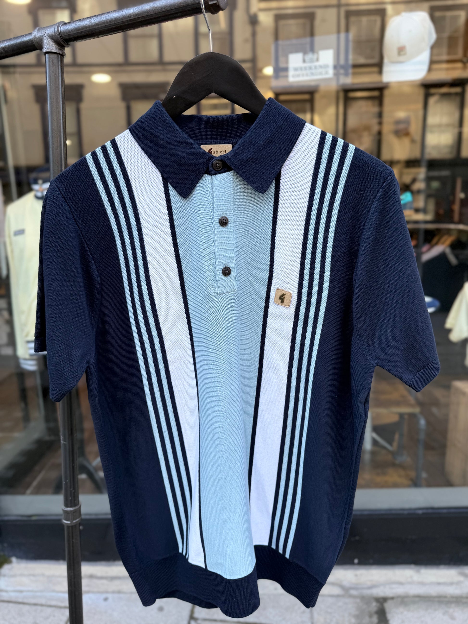 Gabicci Vintage Searle Stripe Knitted Polo Navy - RD1 Clothing
