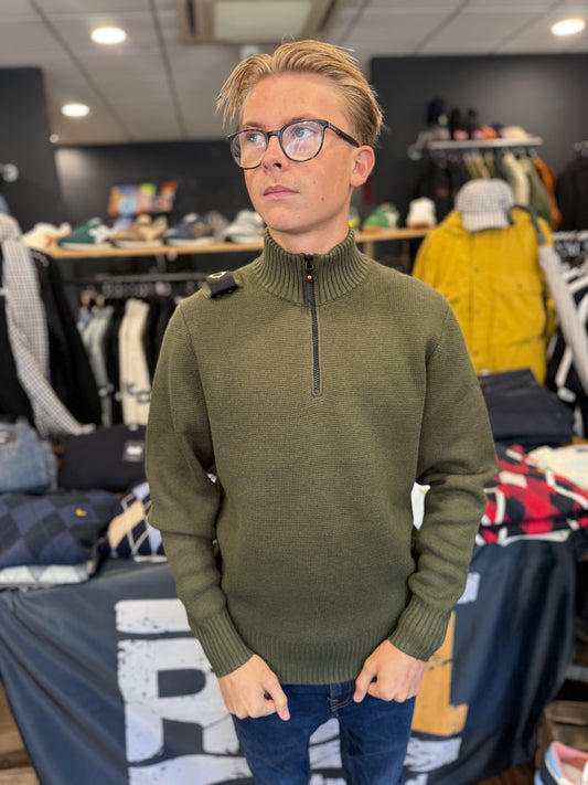 MA.STRUM Sarl Quarter Zip Sweater Bronze Green