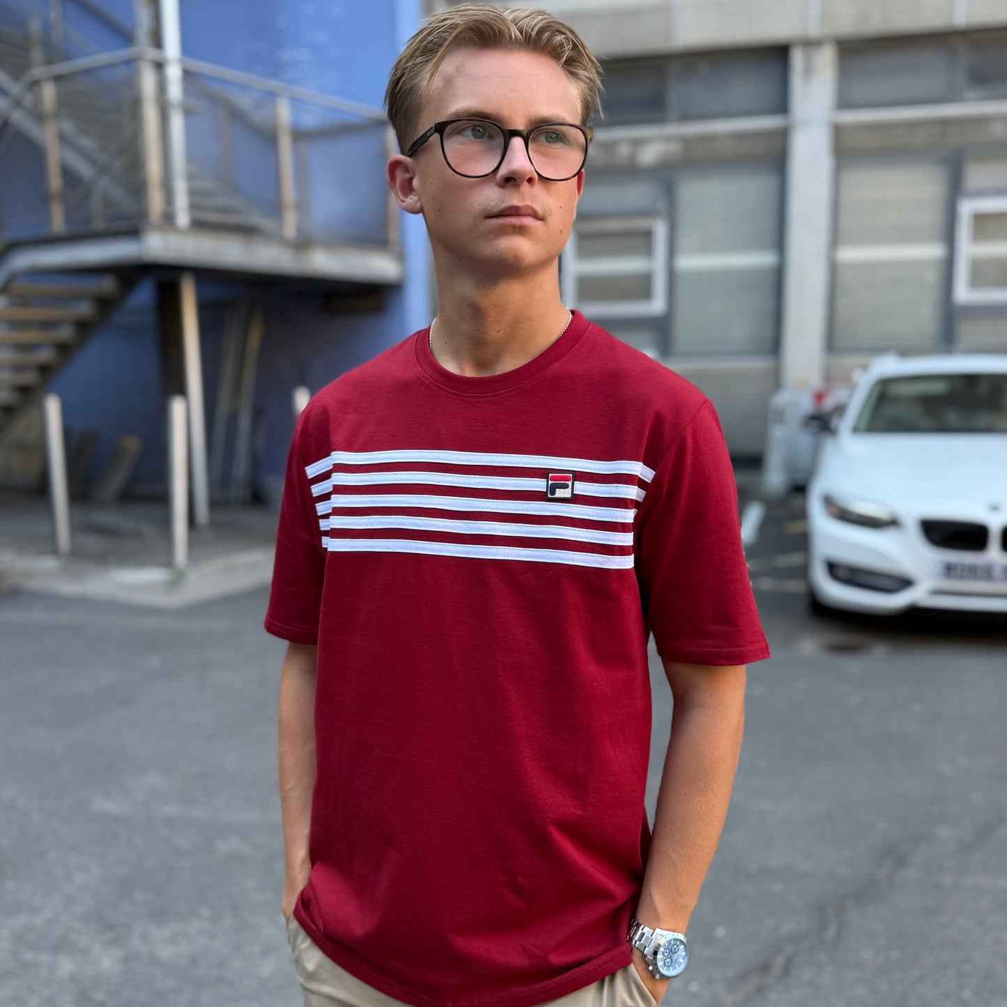 Fila Vintage Hanford Stripe T-Shirt Sun Dried Tomato/White