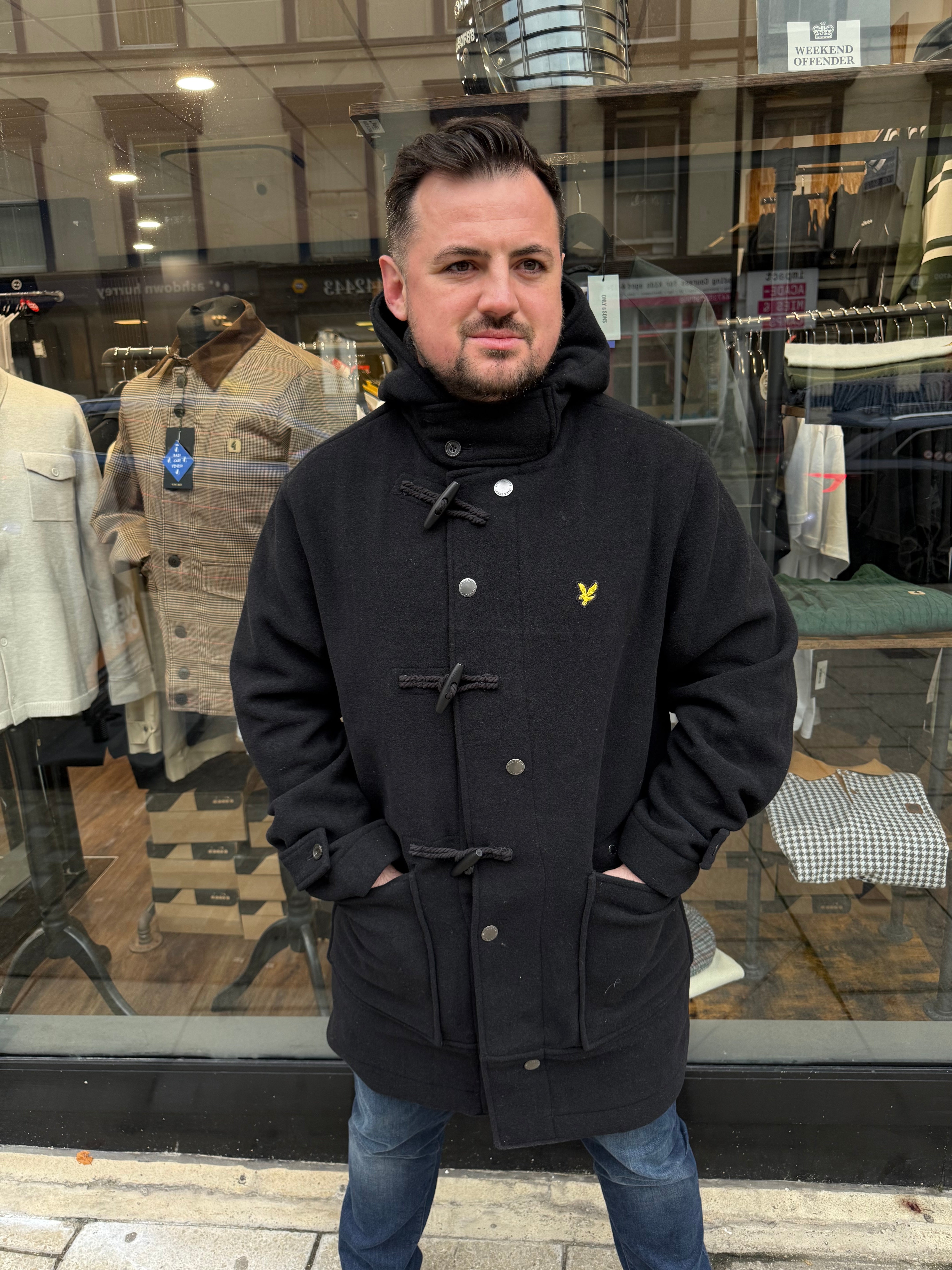 Lyle & Scott Duffle Coat Jet Black | Men's Outerwear