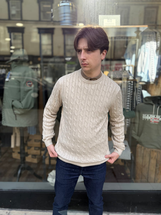 Only & Sons Cable Crew Knitted Jumper Oatmeal - RD1 Clothing