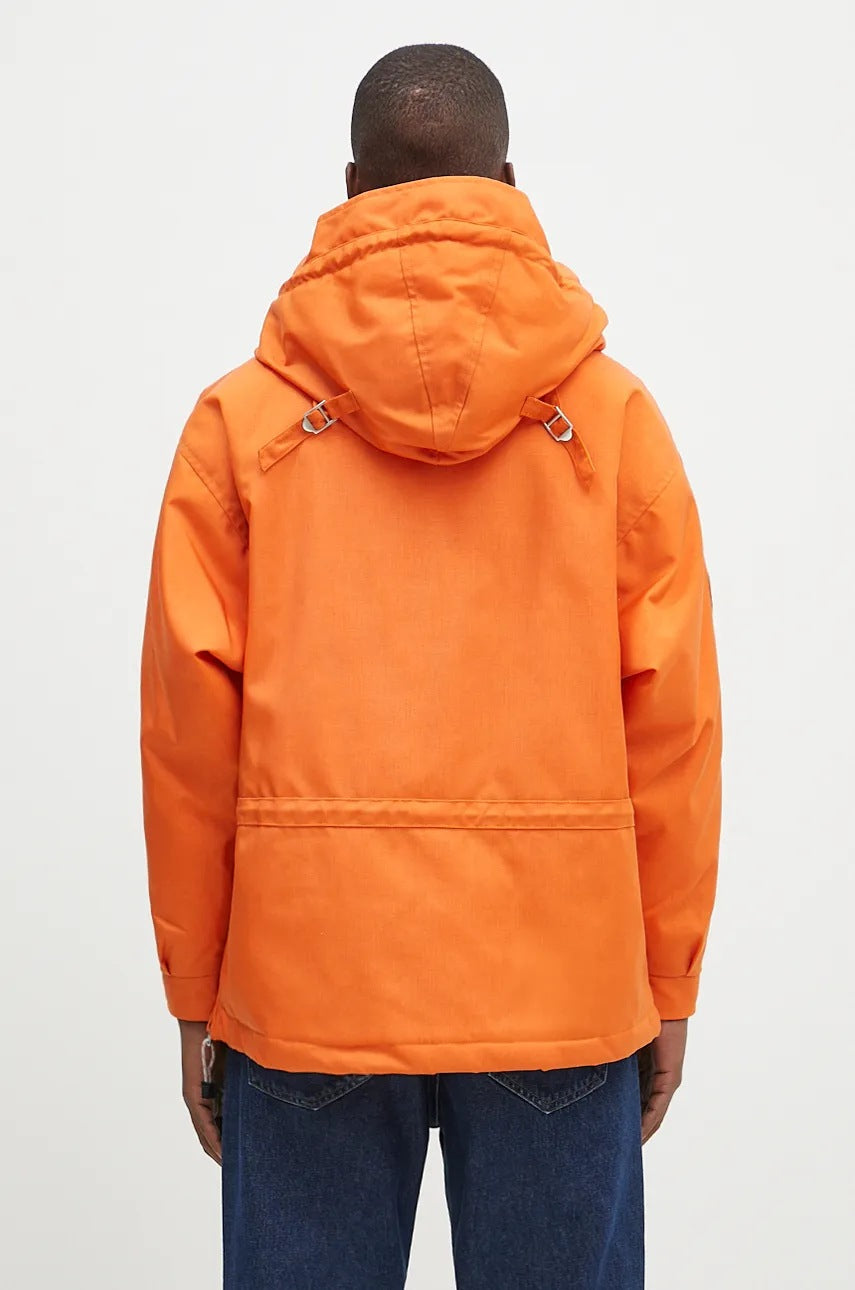 Orange Napapijri Skidoo 1990 Anorak jacket with a hood, zipper front, and logo details, suitable for outdoor wear.