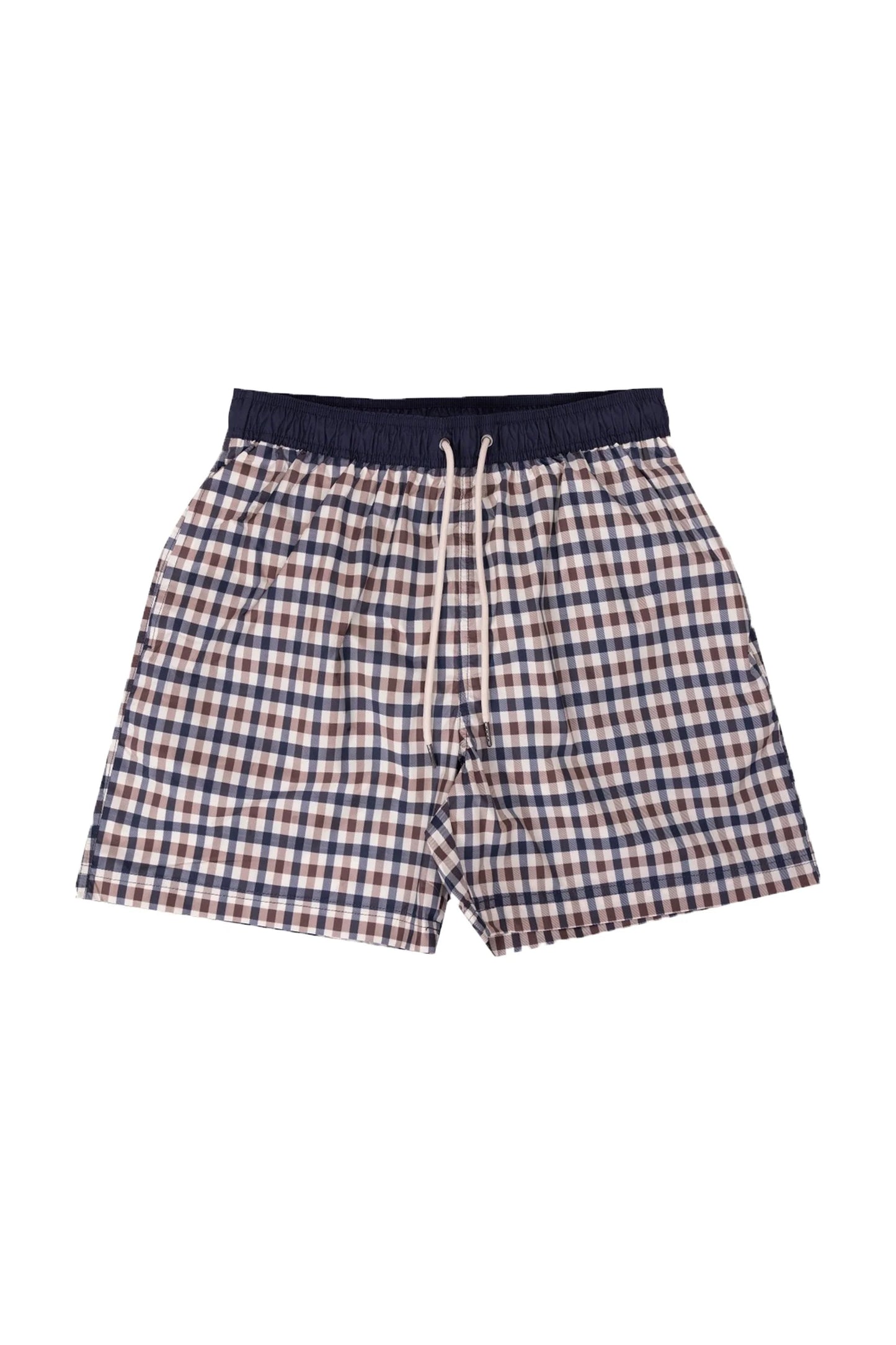 Aquascutum Iconic Volley swim shorts featuring a classic club check pattern, casual fit, and lightweight fabric.