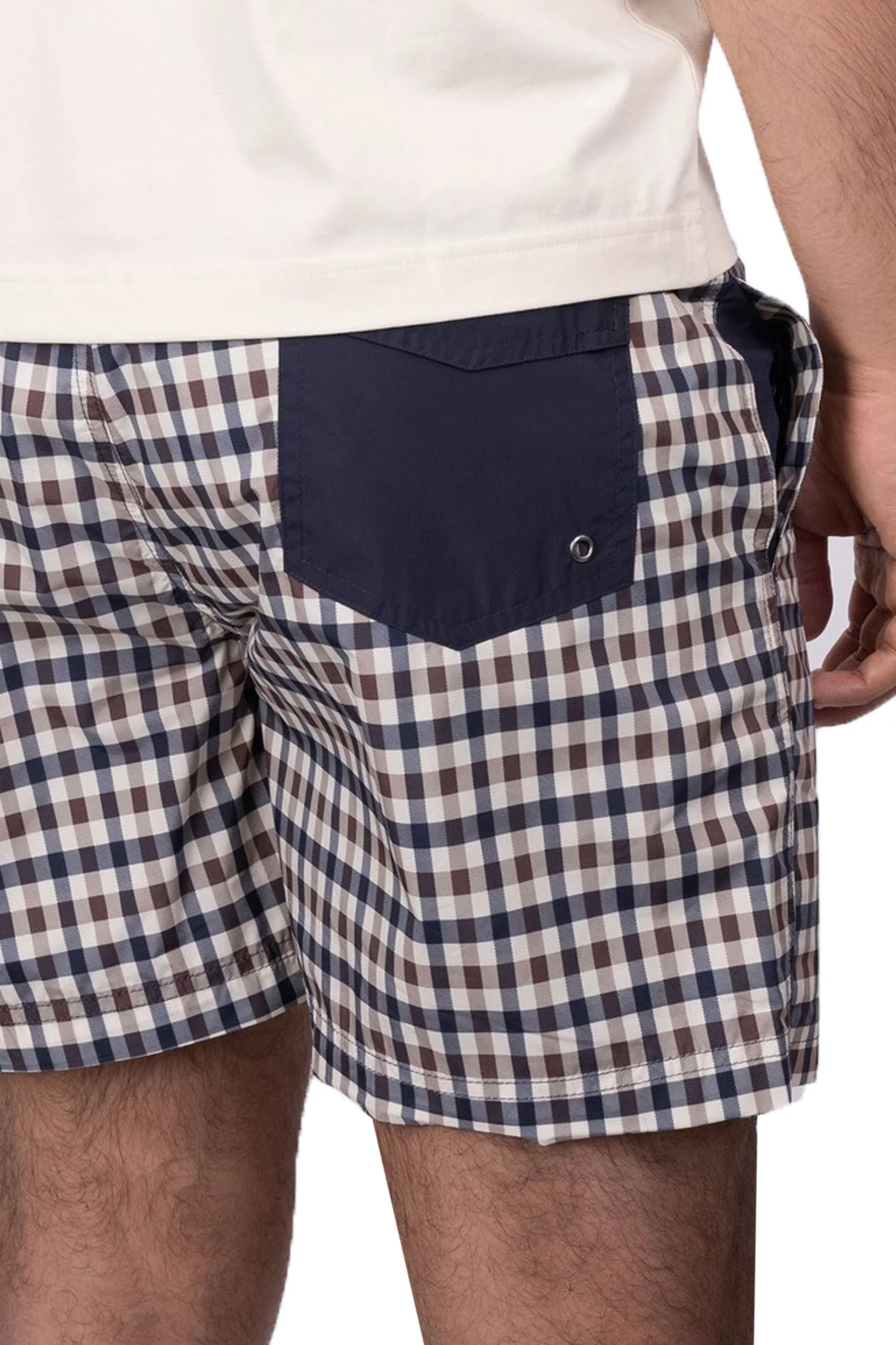 Aquascutum Iconic Volley swim shorts with classic club check pattern, lightweight fabric, and comfortable fit for beach or pool.
