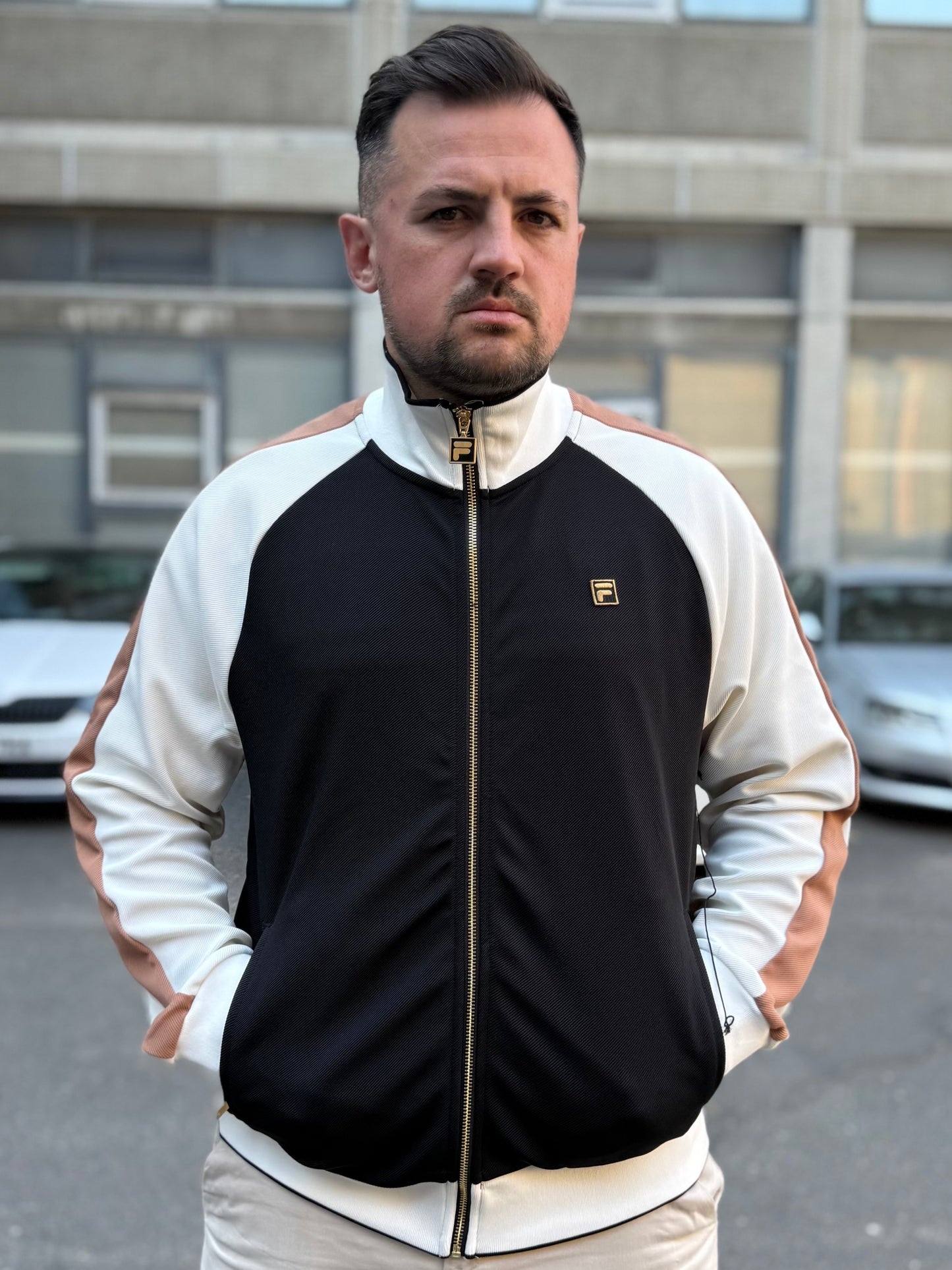 Fila Vintage Cory Colour Block Track Top Black/White Down/Raw Umber