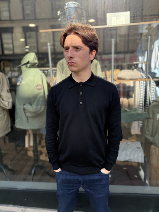 Only & Sons Long Sleeve Knitted Polo Black - RD1 Clothing