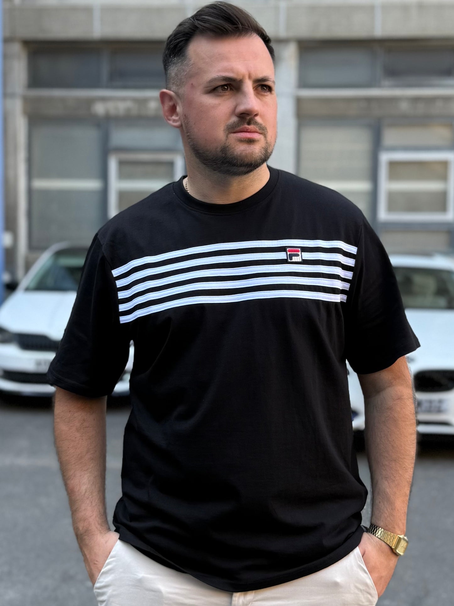 Fila Vintage Hanford Stripe T-Shirt Black/White