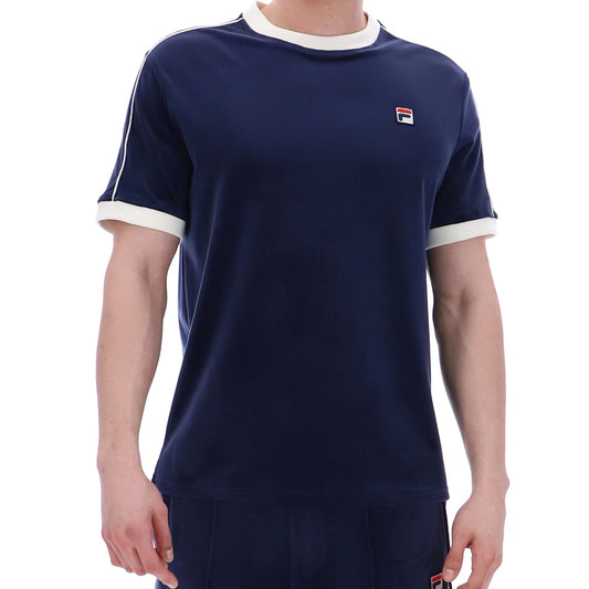 Fila Basilio Velour T-Shirt Navy/Gardenia - RD1 Clothing
