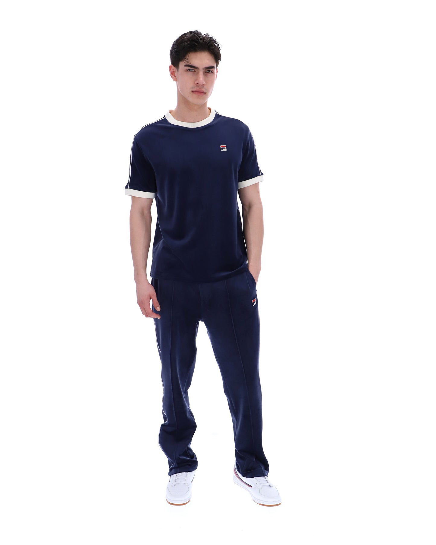 Fila Basilio Velour T-Shirt Navy/Gardenia - RD1 Clothing