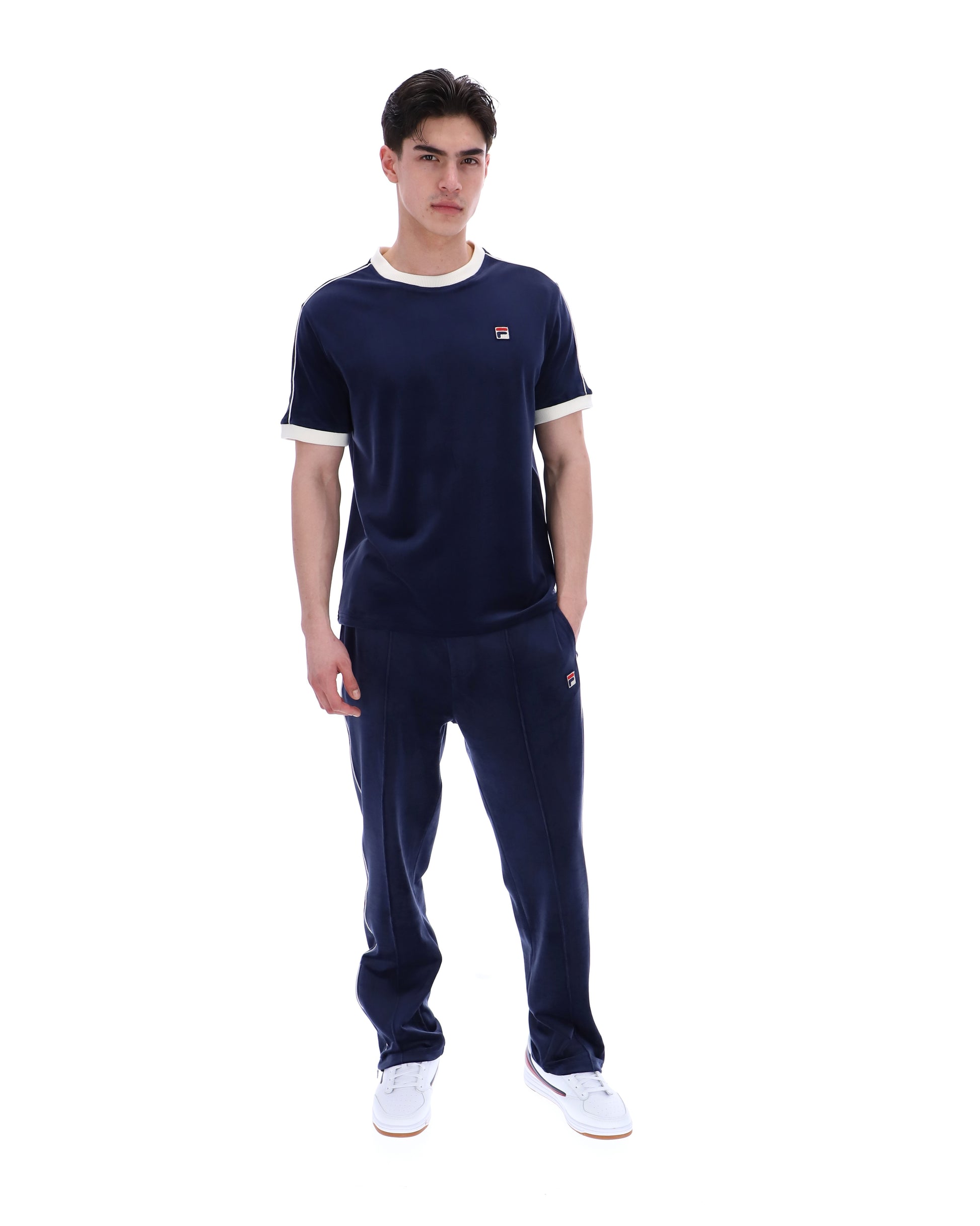 Fila Basilio Velour T-Shirt Navy/Gardenia - RD1 Clothing