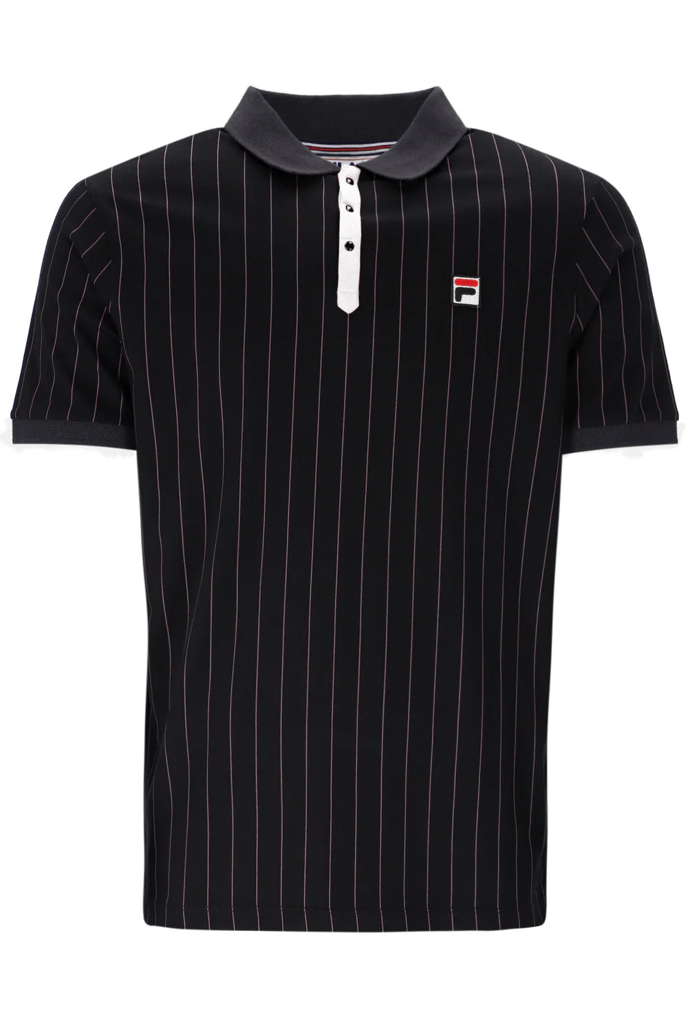 Fila Vintage BB1 Classic Striped Polo Shirt Black/Gardenia/Fig/Charcoal