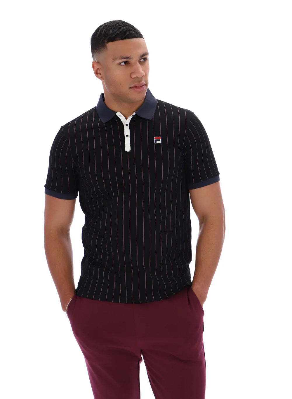 Fila Vintage BB1 Classic Striped Polo Shirt Black/Gardenia/Fig/Charcoal