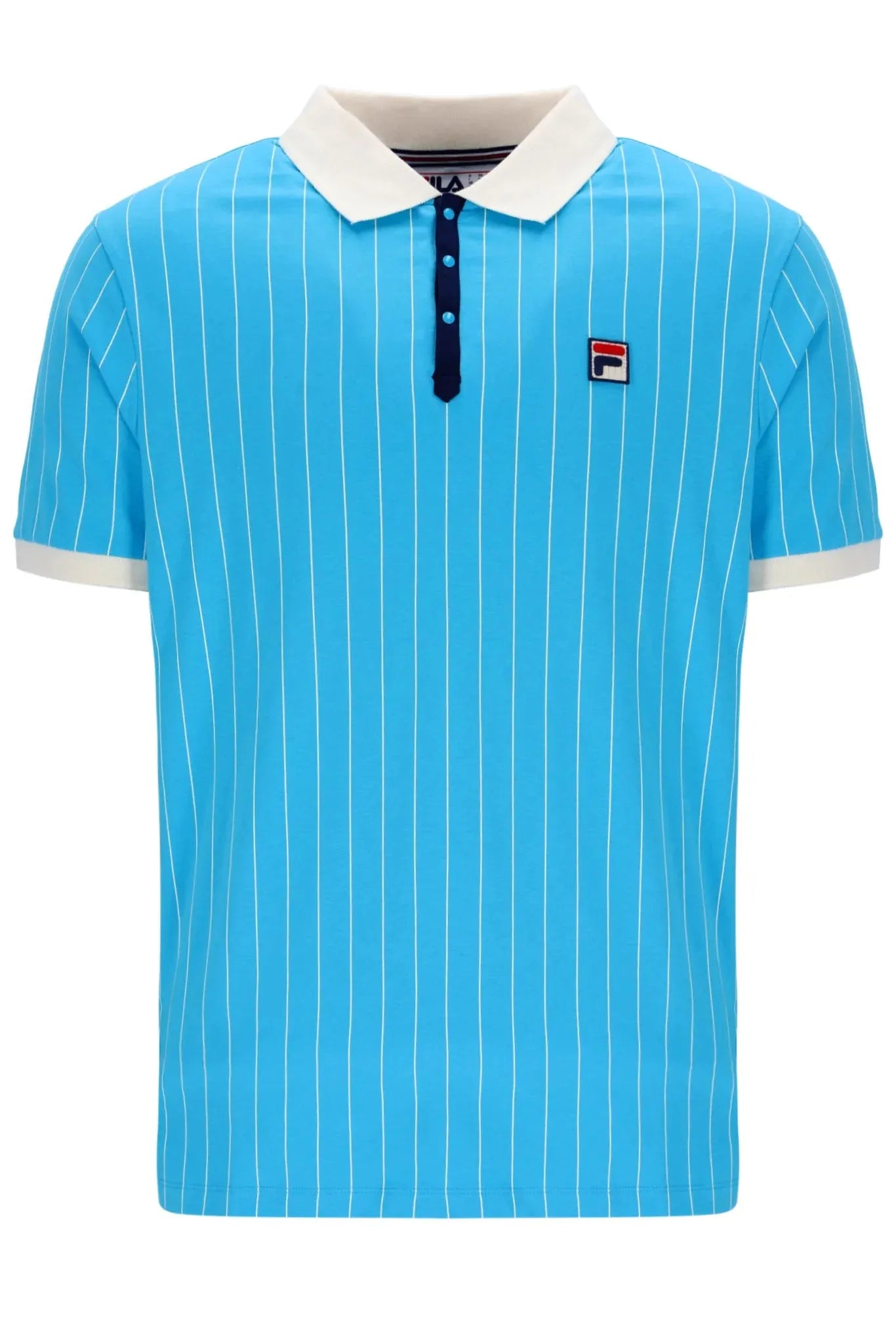 Fila BB1 Striped Polo In Cyan Blue/Gardenia/Navy