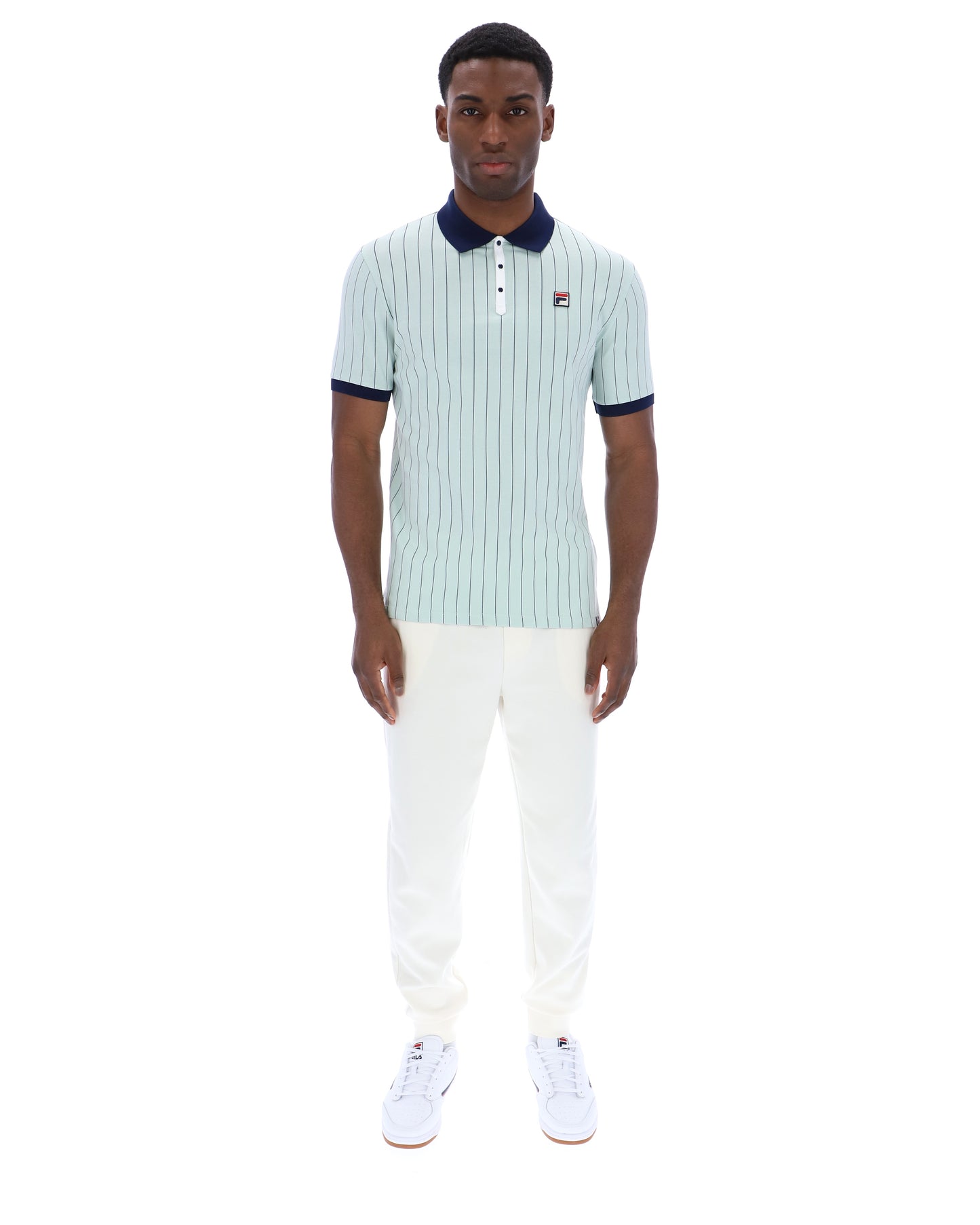 Fila Vintage BB1 Polo Shirt in surf spray, navy, and white, featuring a classic fit and breathable fabric.
