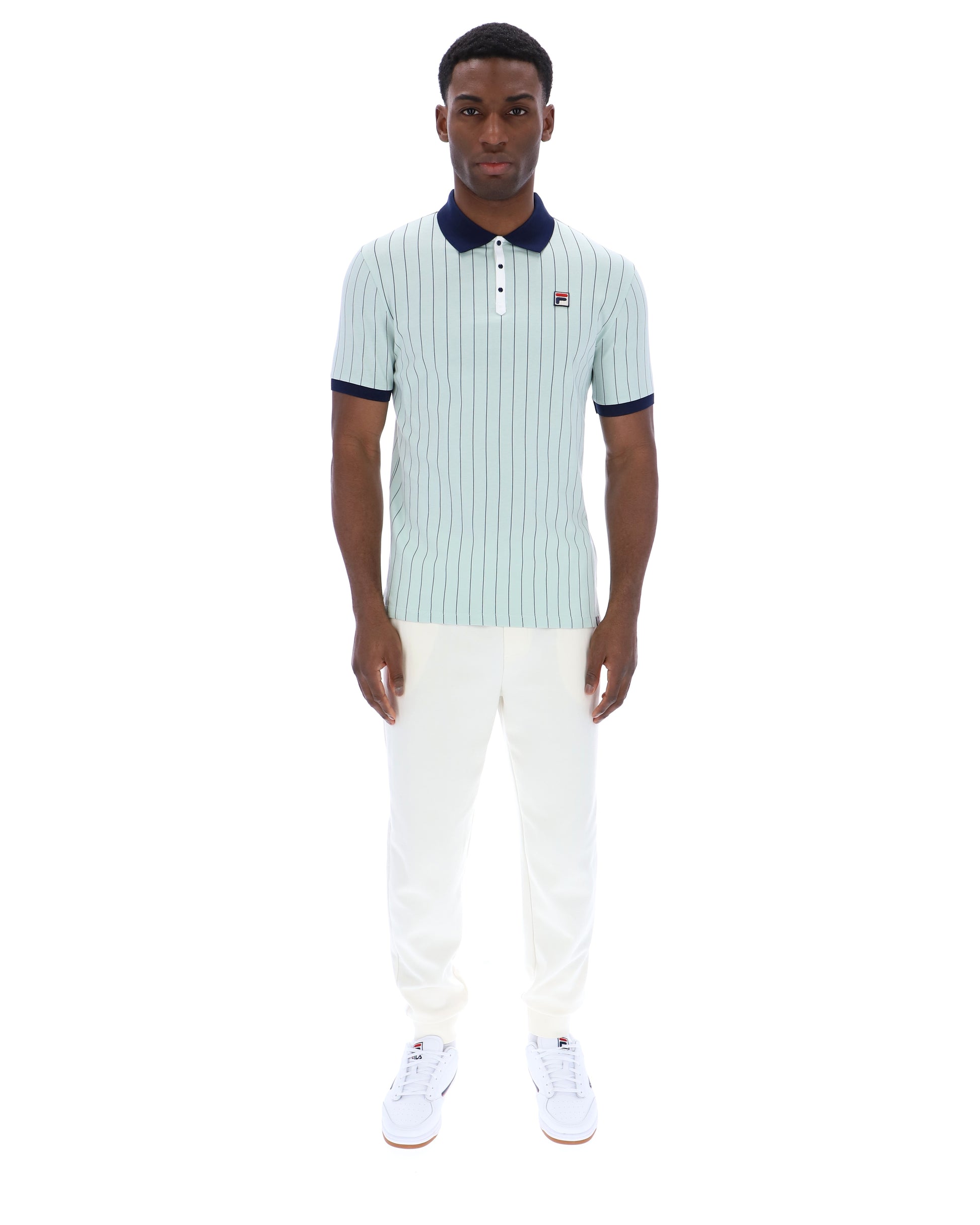 Fila Vintage BB1 Polo Shirt in surf spray, navy, and white, featuring a classic fit and breathable fabric.