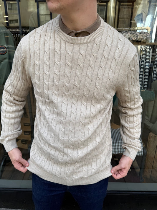 Only & Sons Cable Crew Knitted Jumper Oatmeal - RD1 Clothing