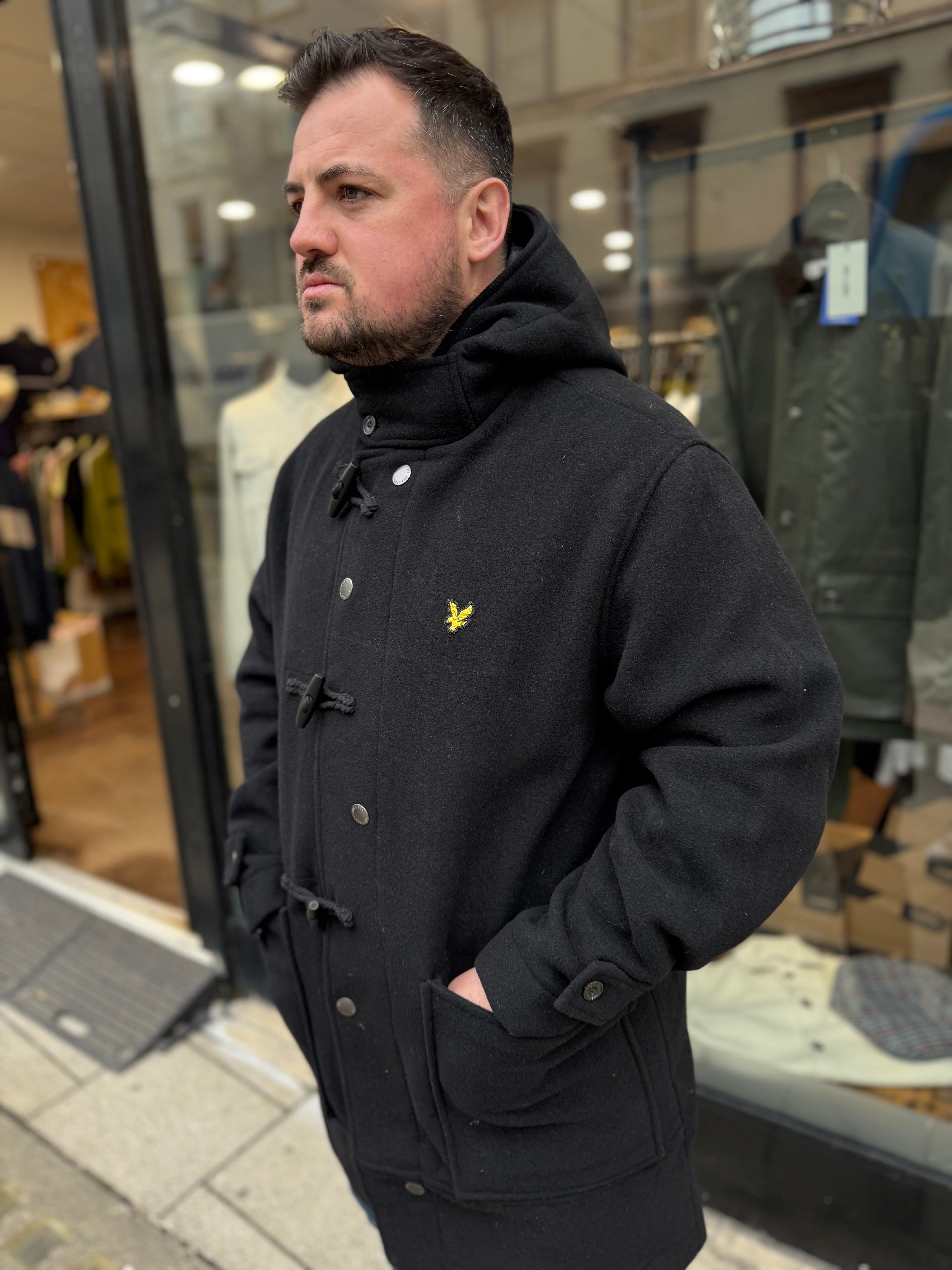 Lyle & Scott Duffle Coat Jet Black | Men's Outerwear