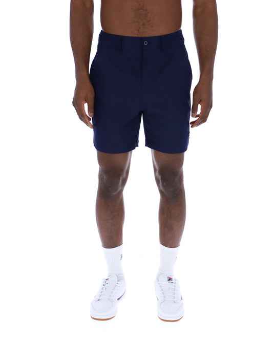 Fila Caruso chino shorts in navy color, casual men's shorts with a relaxed fit and belt loops, made of lightweight fabric.