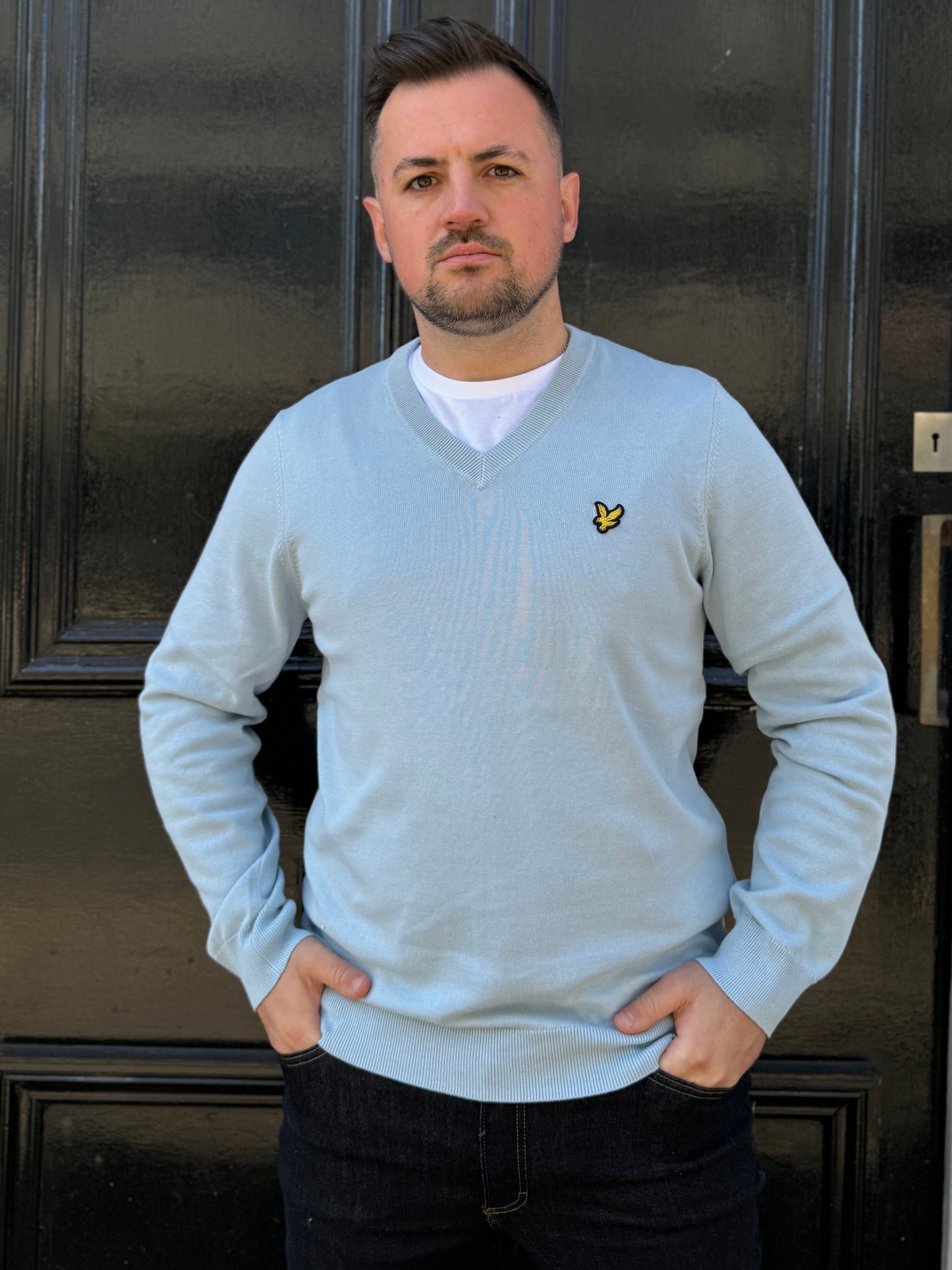 Lyle & Scott Cotton V Neck Jumper Opal Blue