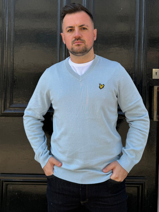 Lyle & Scott Cotton V Neck Jumper Opal Blue