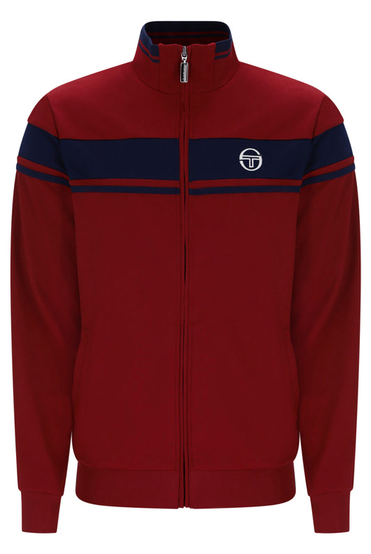 Sergio Tacchini Damarindo track top in Merlot and Maritime Blue, featuring a sporty design with zip-up front and logo details.