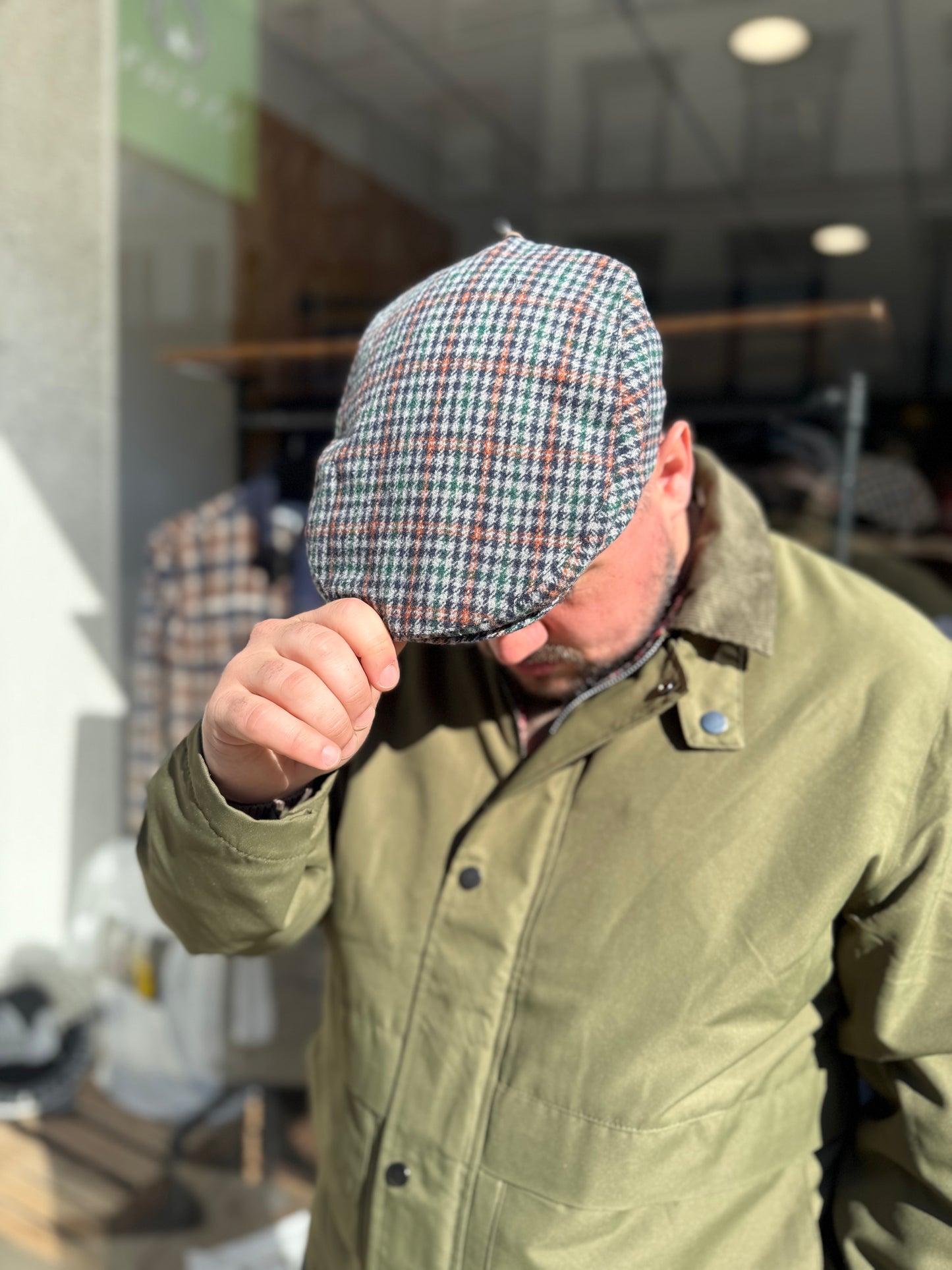 Tweed Flat Cap Grey Checkered