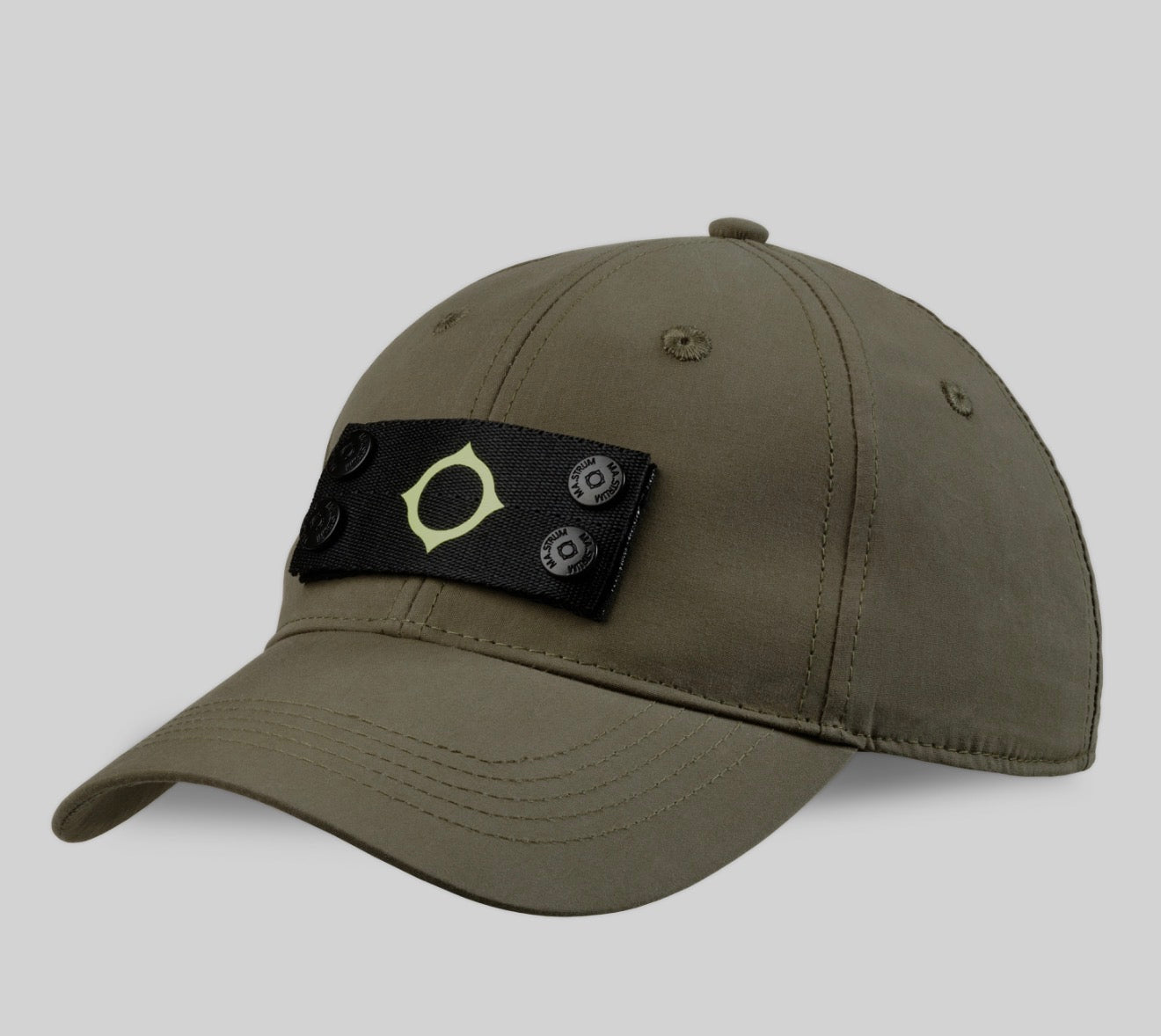 MA.STRUM bronze green badge baseball cap, stylish hat with adjustable strap and embroidered logo, casual men's headwear.