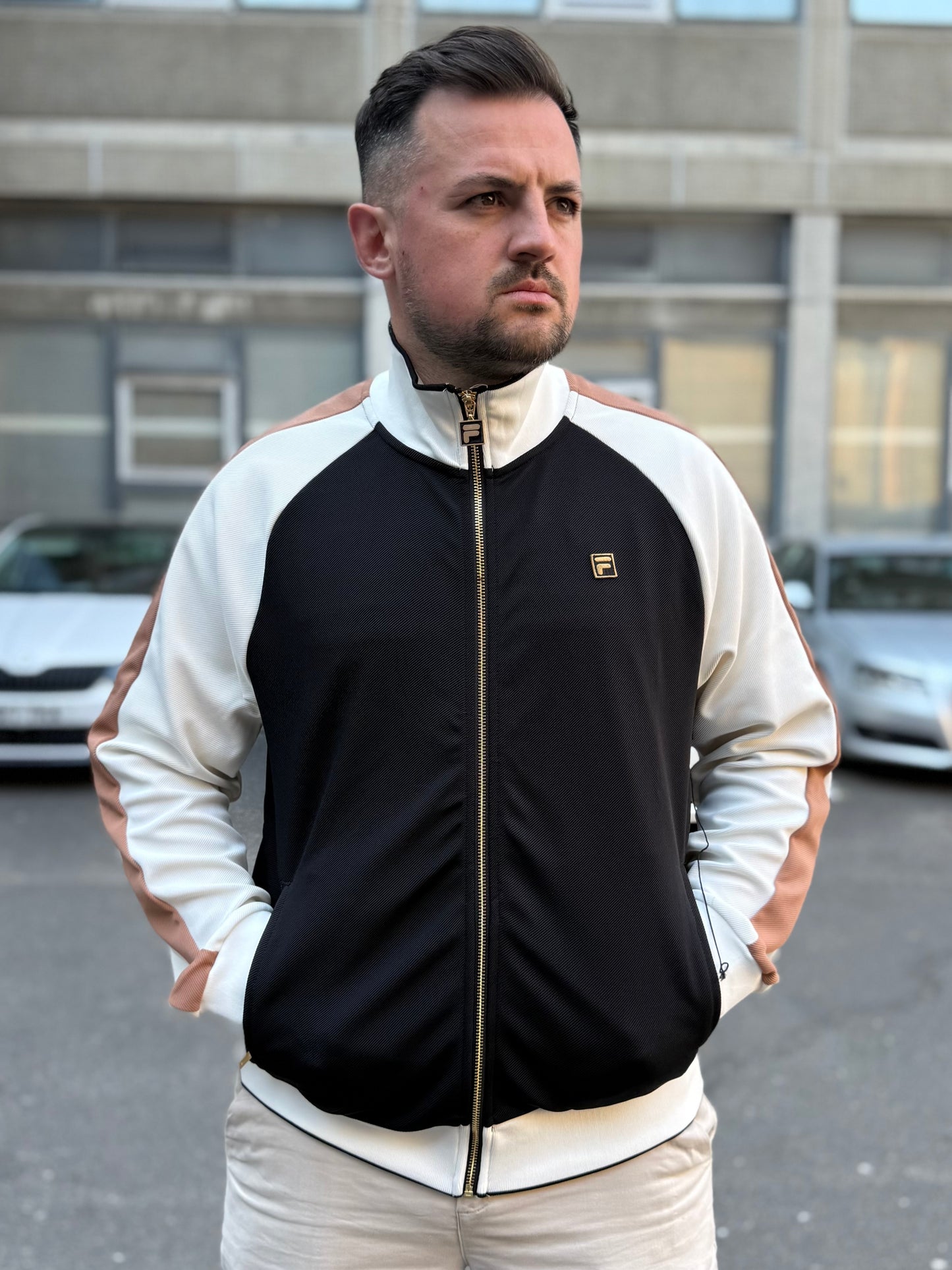 Fila Vintage Cory Colour Block Track Top Black/White Down/Raw Umber