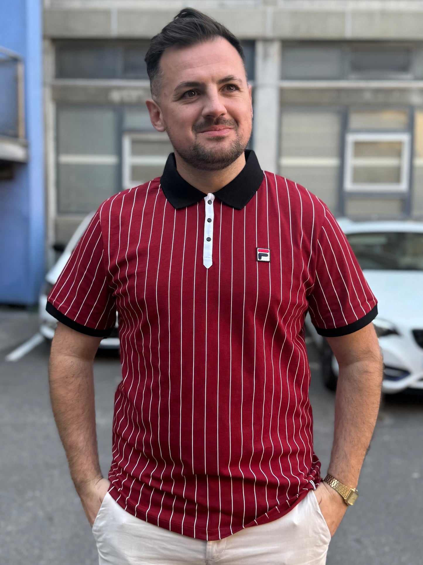 Fila BB1 Classic Vintage Striped Polo Sun Dried Tomato/Black/White