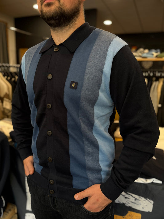 Gabicci Vintage Pedro Knitted Longsleeve Polo Navy