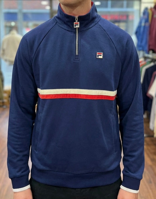 Fila Vintage Rolando Quarter Zip Navy/Gardenia/Red - RD1 Clothing