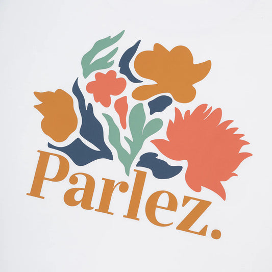 White Parlez Eldora T-Shirt by RD1 Clothing featuring a casual fit and simple design on a clean background.
