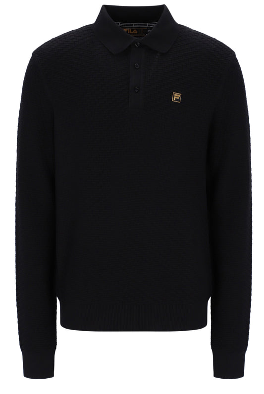 Fila Gold Elia Brick Knitted Long Sleeve Polo Black