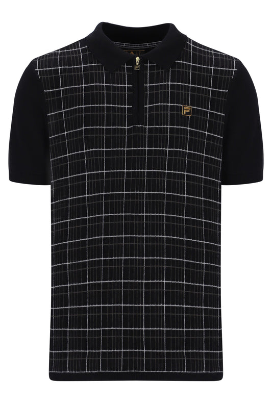 Fila Gold Enzo Knitted Check Zip Polo Shirt Black