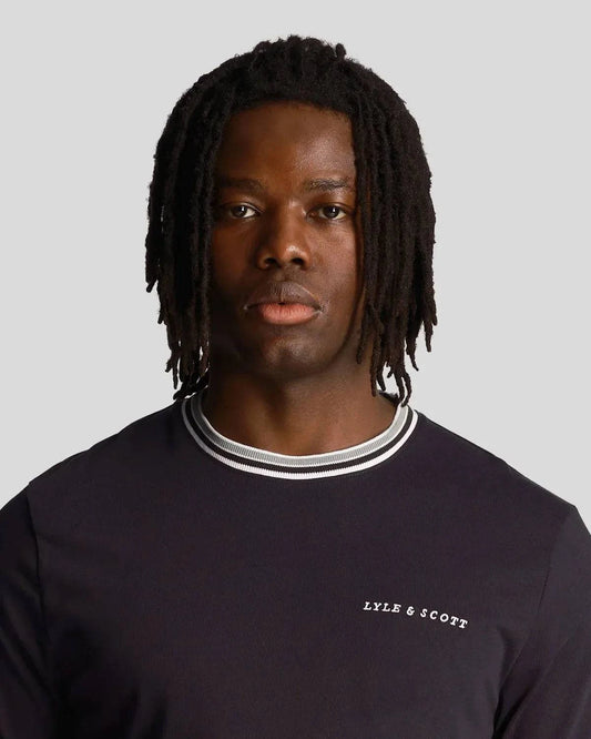 Lyle & Scott Embroidered Tipped T-Shirt In Dark Navy - RD1 Clothing