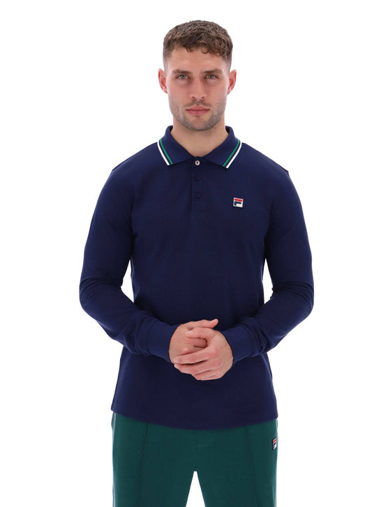 Fila Monte Tipped Collar L/S Polo Shirt Navy/Gardenia/Green - RD1 Clothing