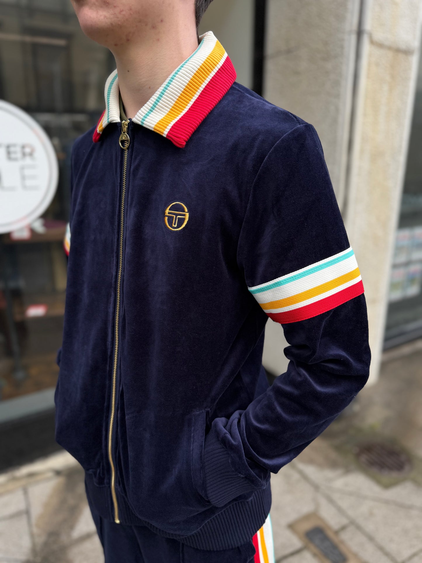 Sergio Tacchini Slice Velour Track Top Martime Blue/Gold