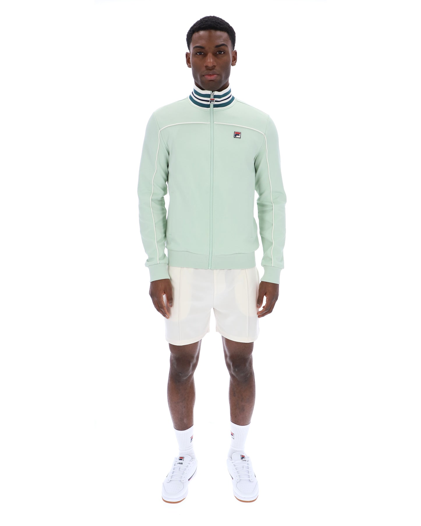 Fila Vintage Federico Tipped Neck Track Top Surf Spray, front view showing striped collar and sporty design.