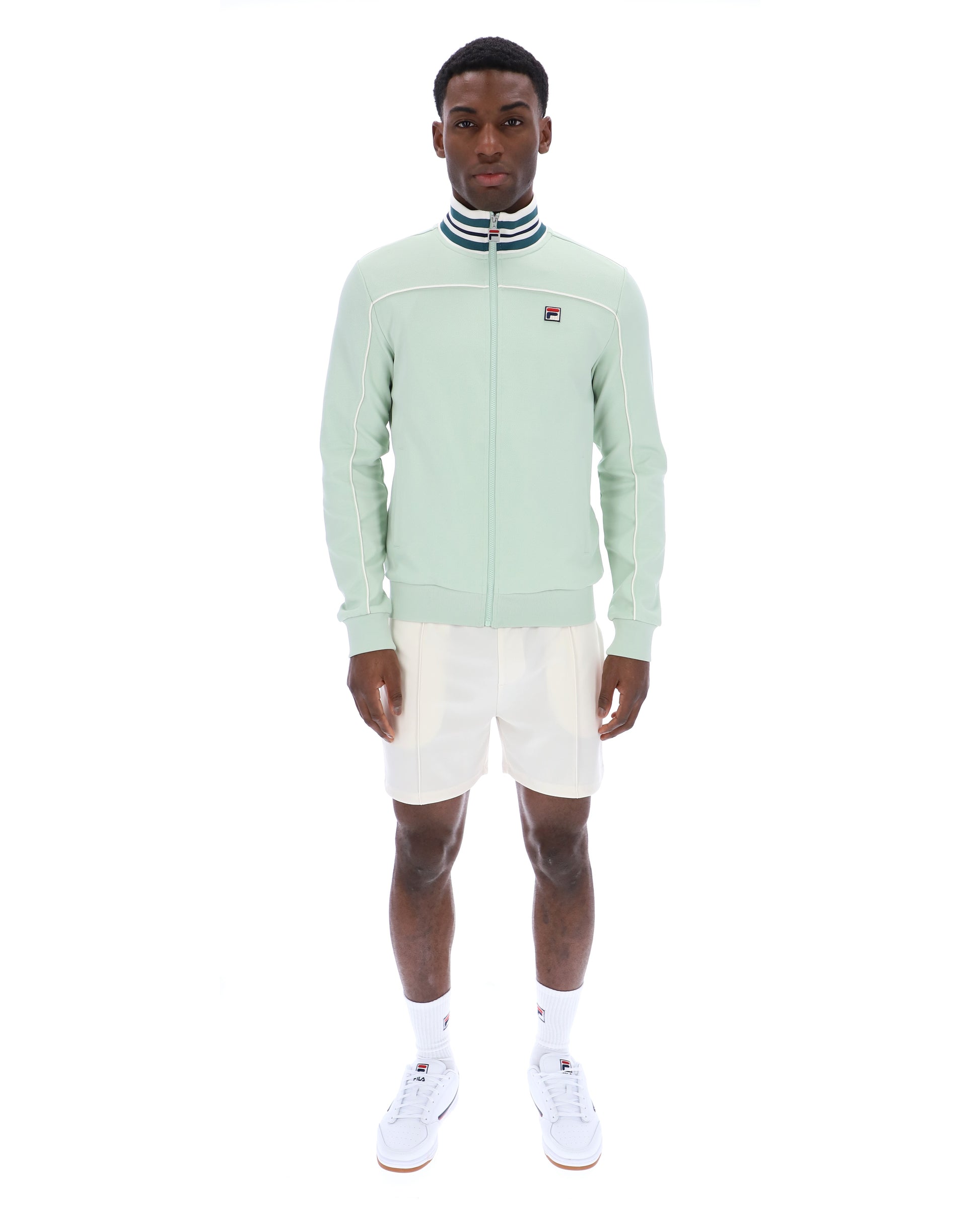 Fila Vintage Federico Tipped Neck Track Top Surf Spray, front view showing striped collar and sporty design.