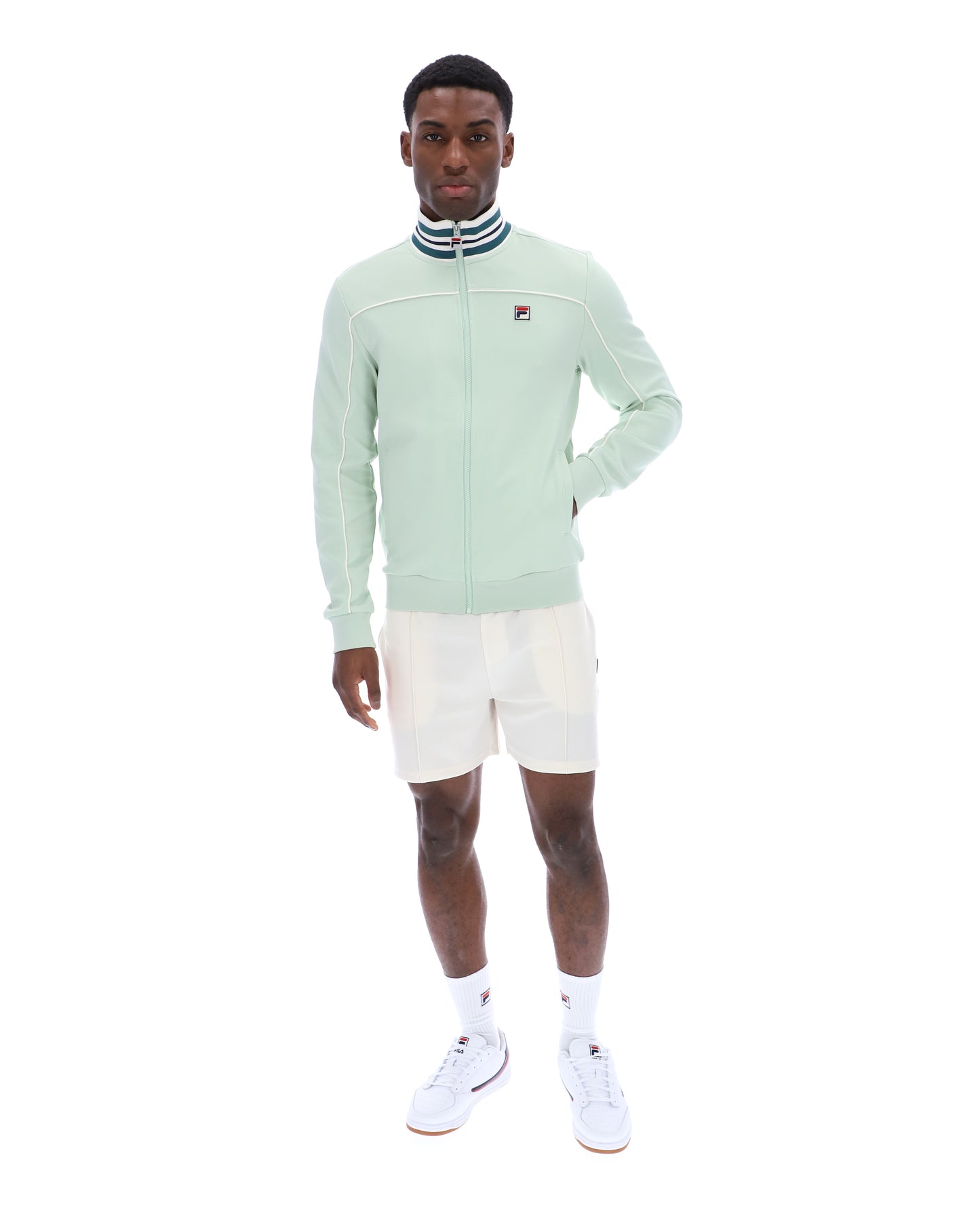 Fila Federico vintage tipped neck track top in surf spray color, featuring a classic design and sporty style.
