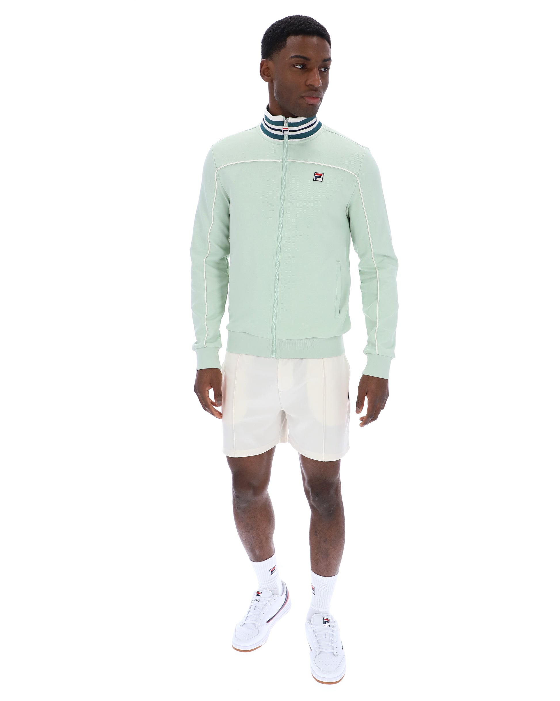 Fila vintage Federico tipped neck track top in surf spray color, featuring a classic athletic design with striped detailing.